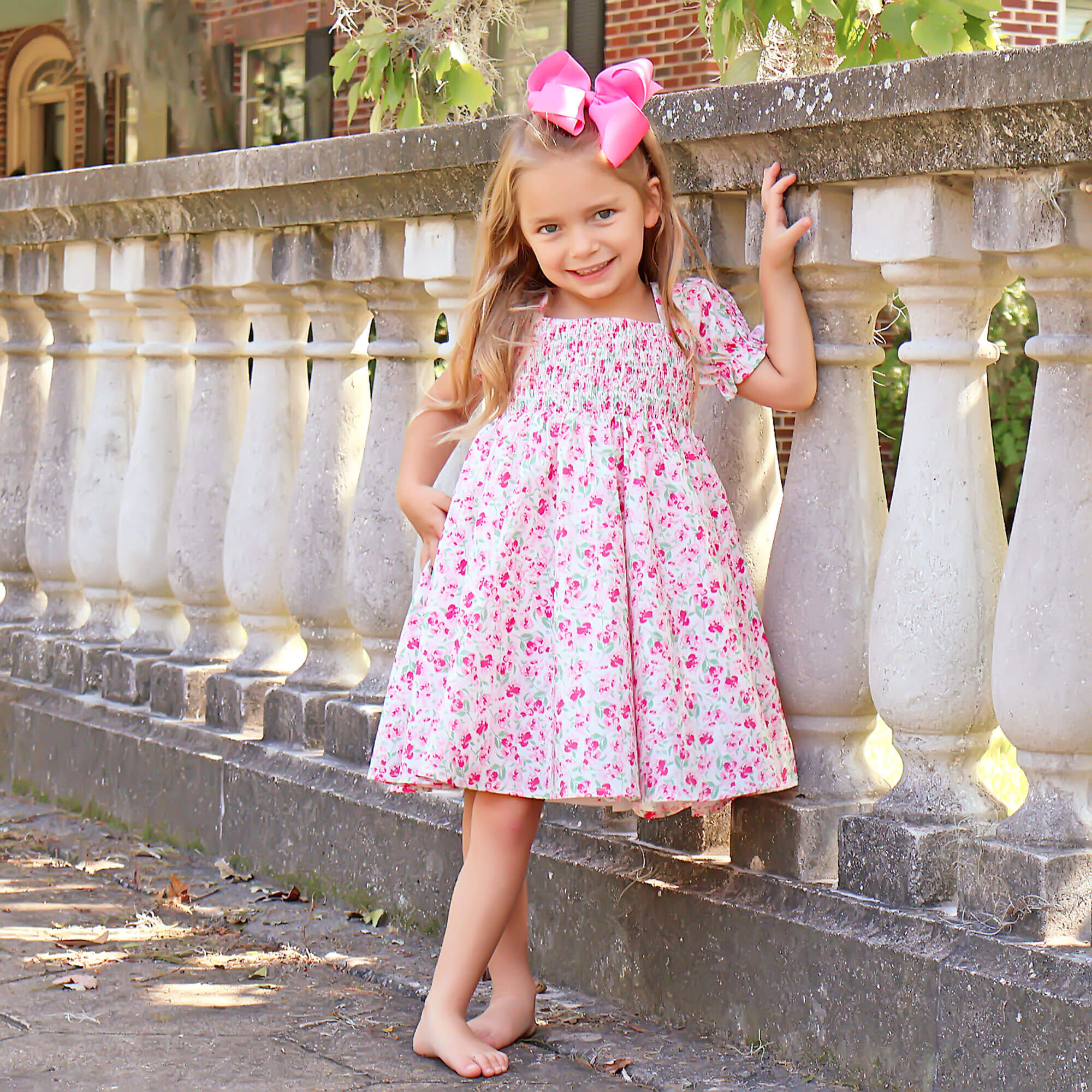 Rose Garden Pink And Red Floral Smocked Dress – Classic Whimsy