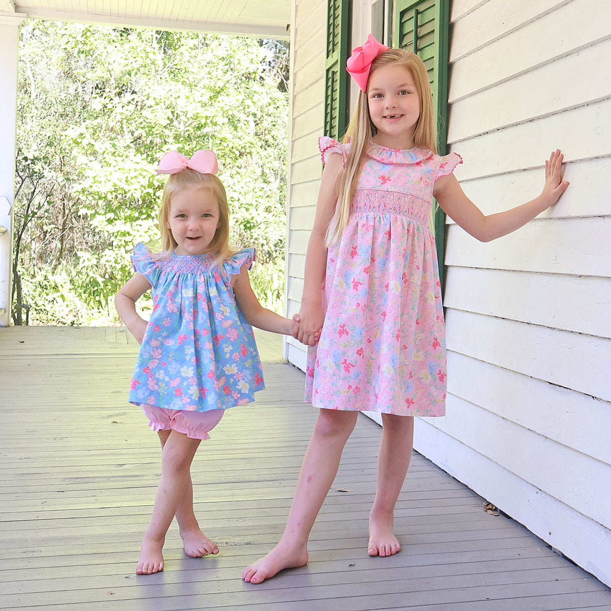 Evergrace Floral Pink Smocked Collared Dress