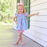 Evergrace Floral Blue Smocked Angel Sleeve Bloomer Set