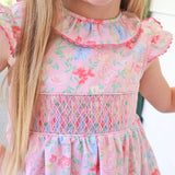 Evergrace Floral Pink Smocked Collared Dress