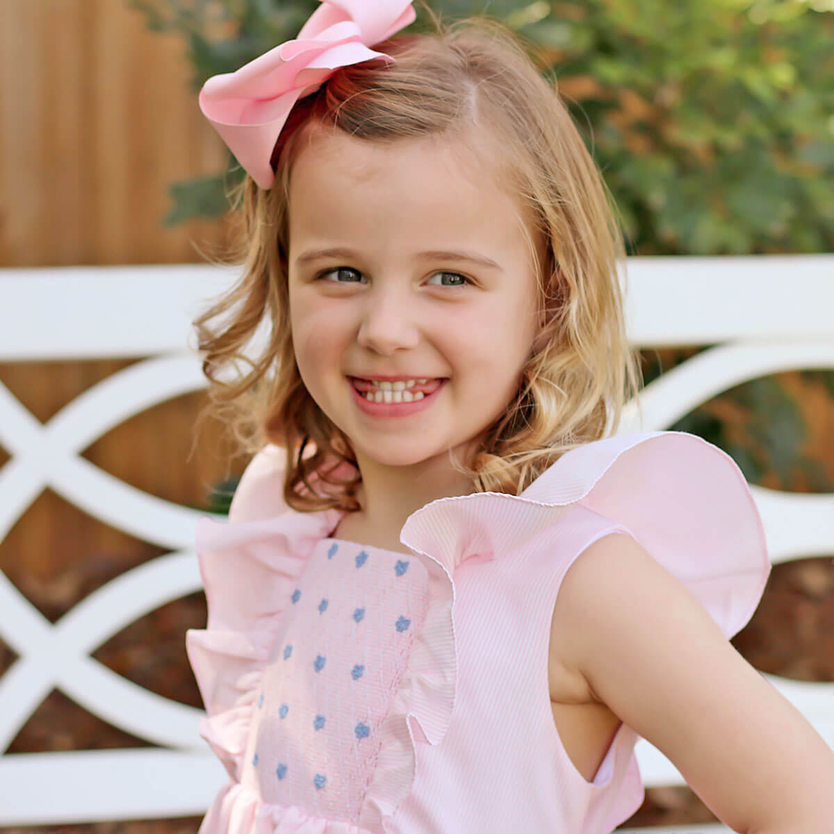 strapless open back dress Pink Stripe Smocked Hannah Dress
