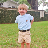 Football Embroidered Light Blue Short Sleeve Pocket Shirt