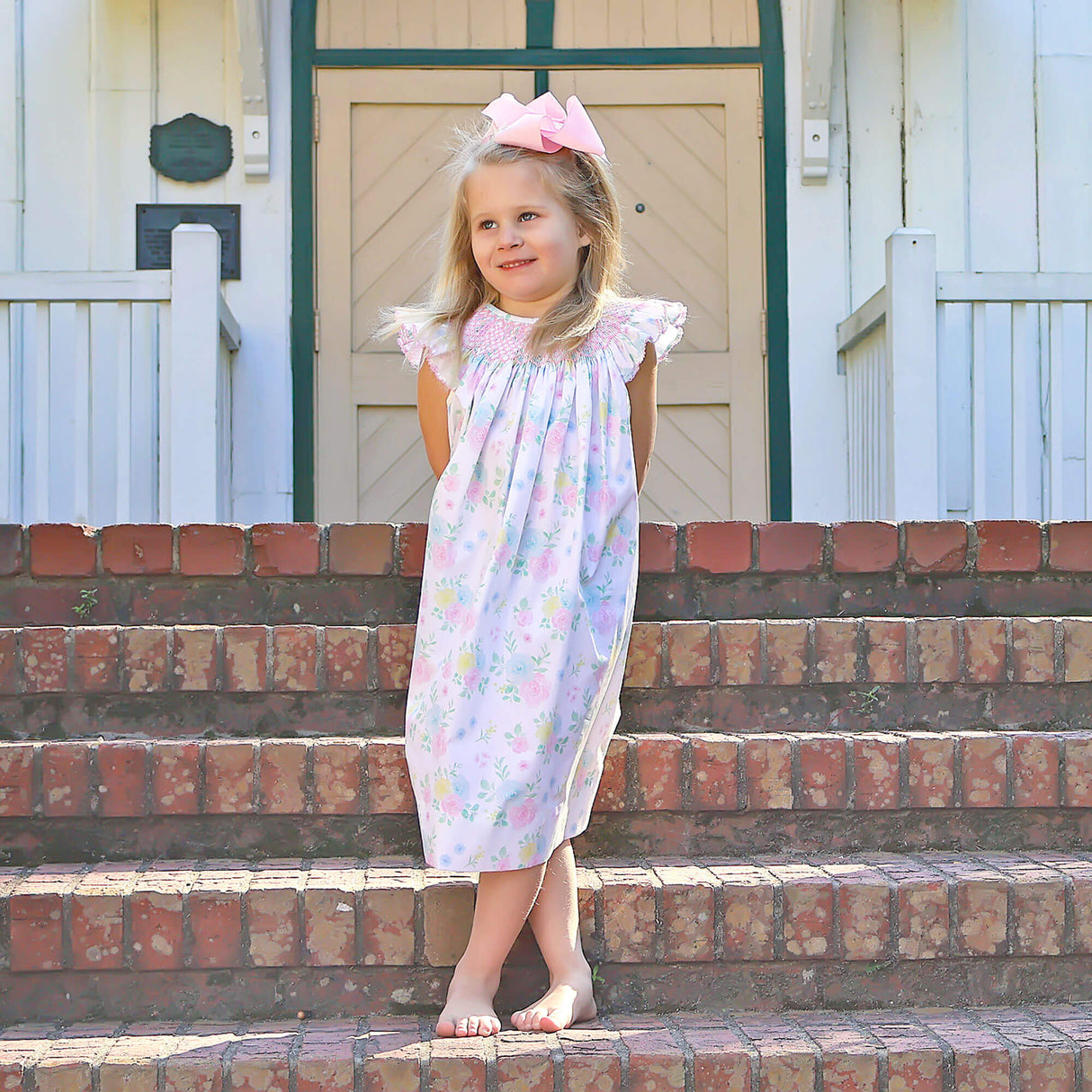 Sunshine Floral Smocked Angel Sleeve Dress