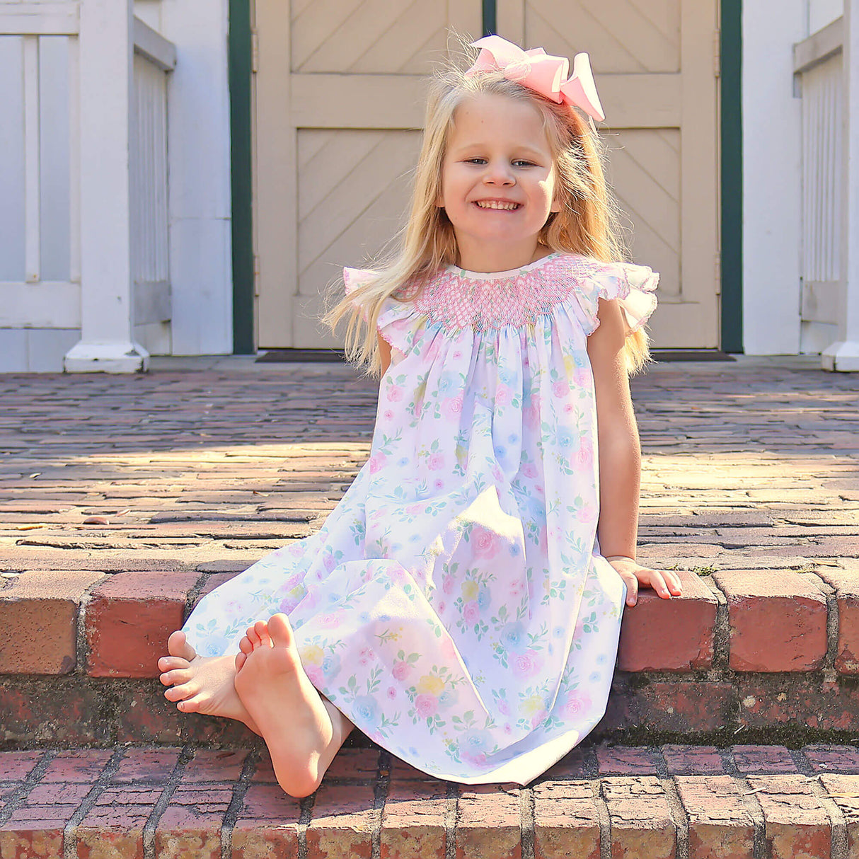 Sunshine Floral Smocked Angel Sleeve Dress