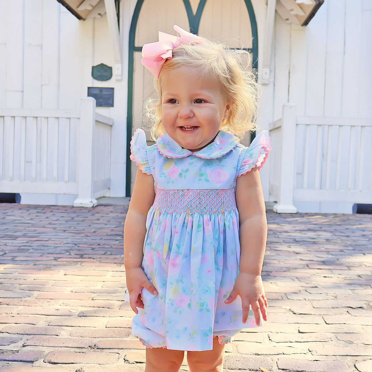 Peony Floral Smocked Collared Bloomer Set