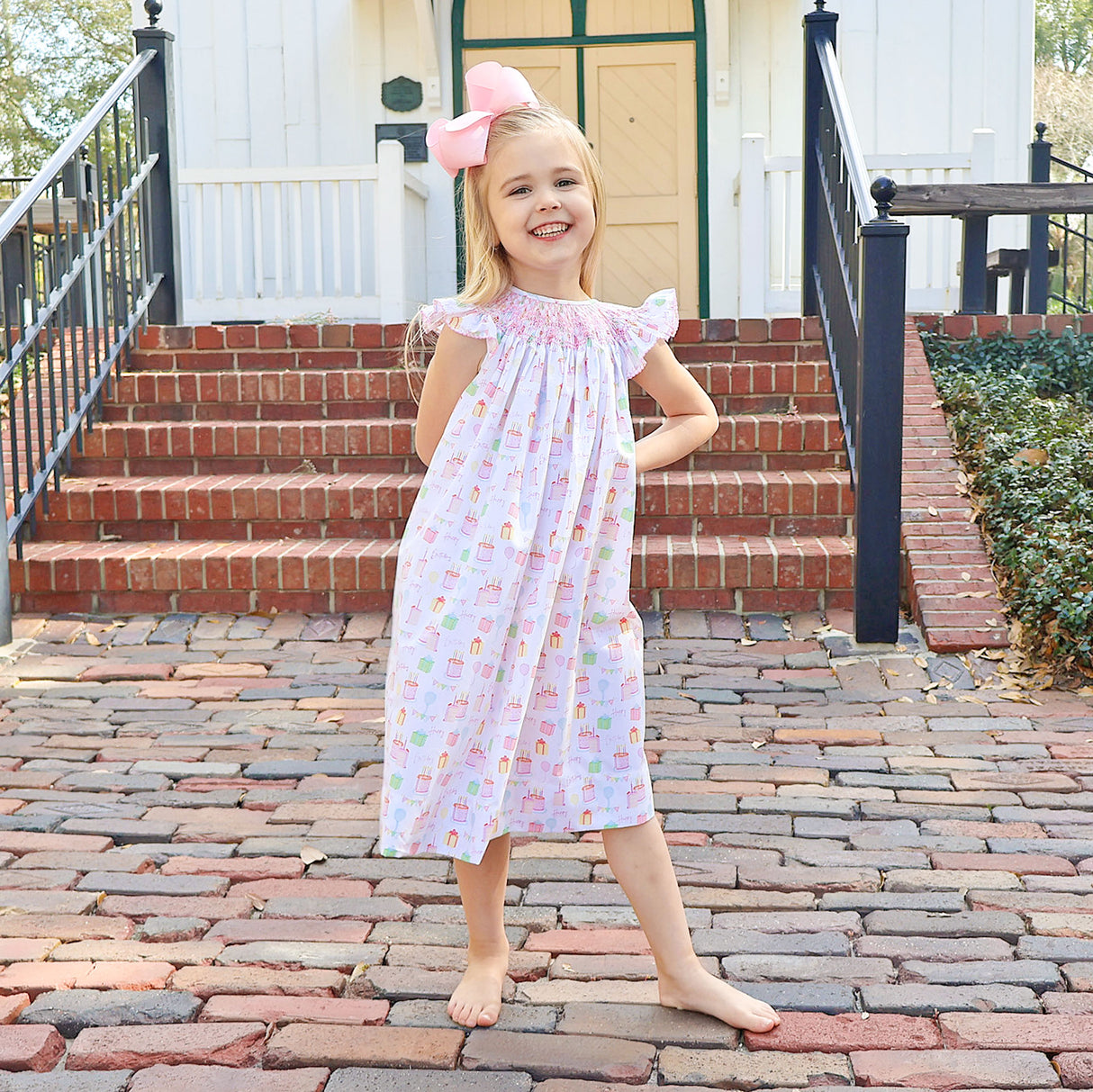 Birthday Party Smocked Angel Sleeve Dress
