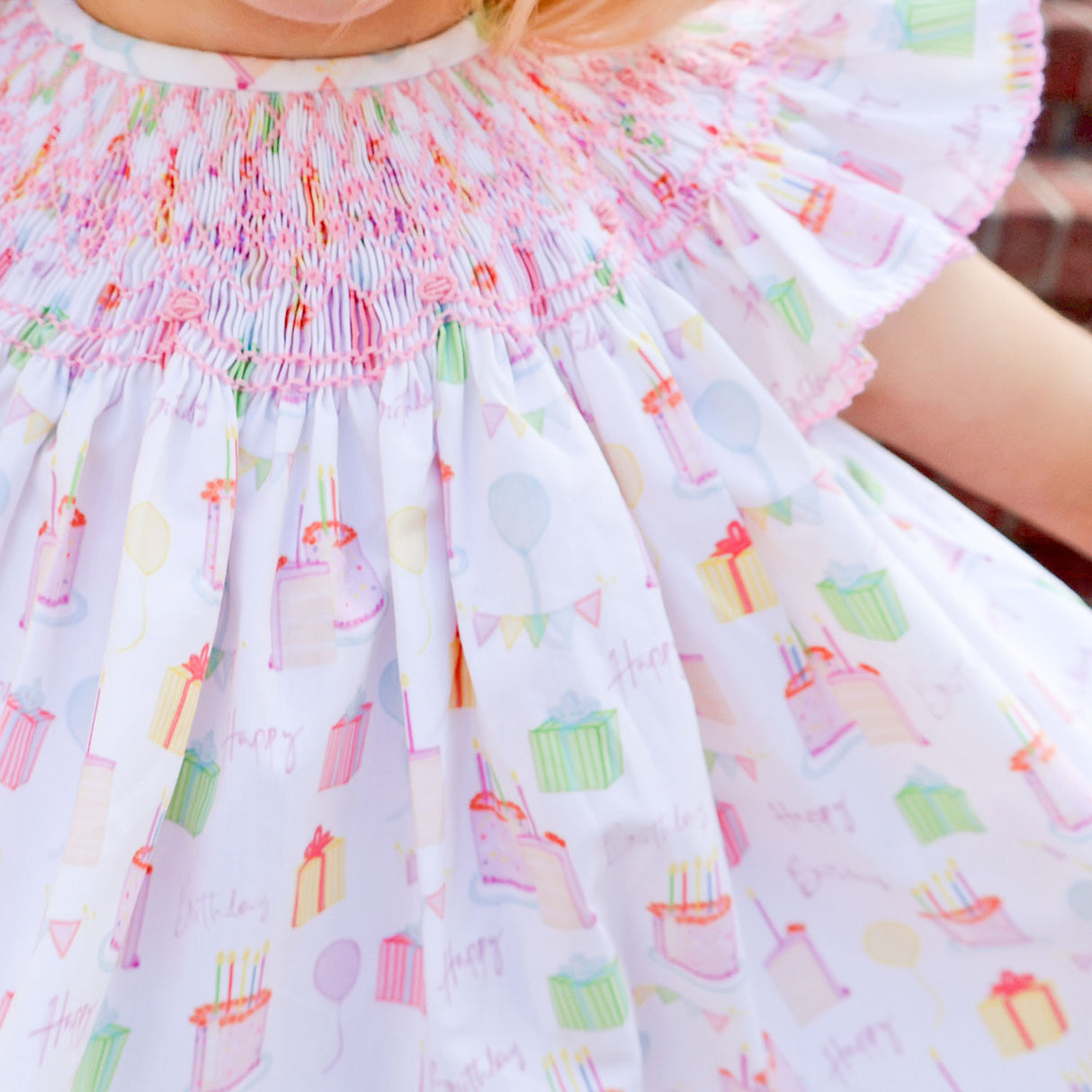 Birthday Party Smocked Angel Sleeve Dress