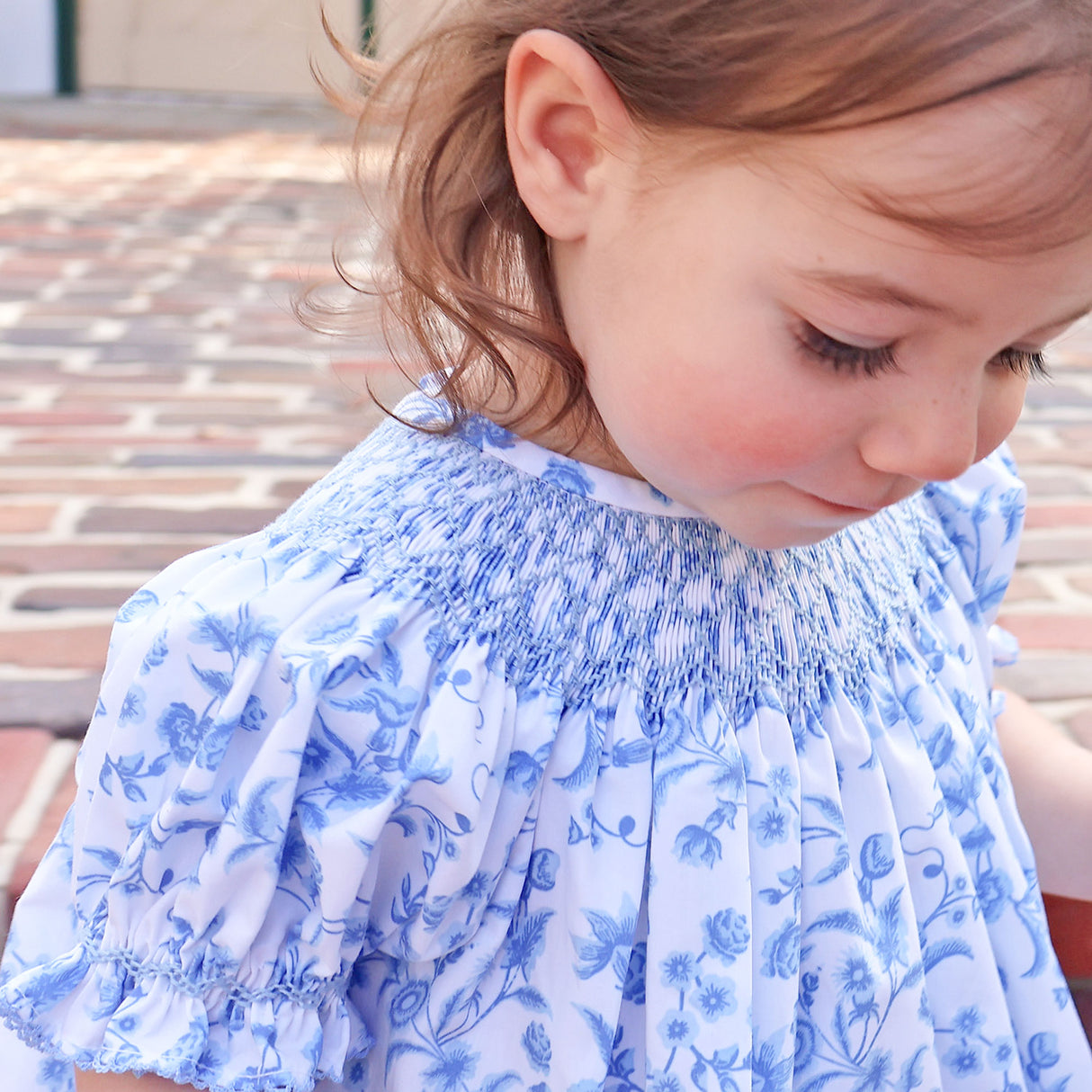 Blue Floral Smocked Bishop Bloomer Set