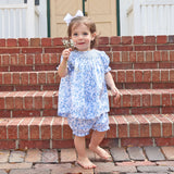 Blue Floral Smocked Bishop Bloomer Set