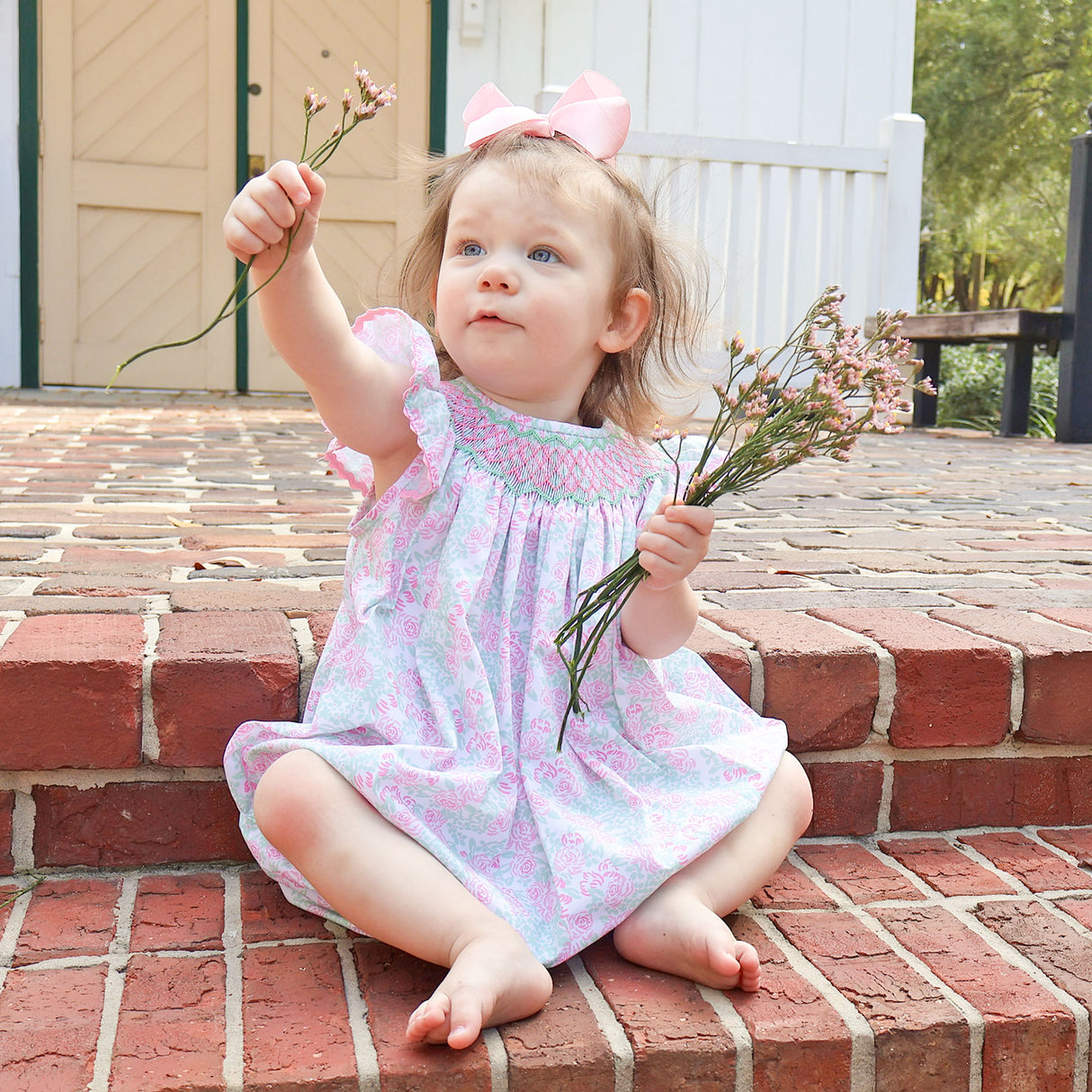 Blooming Garden Smocked Angel Sleeve Bubble
