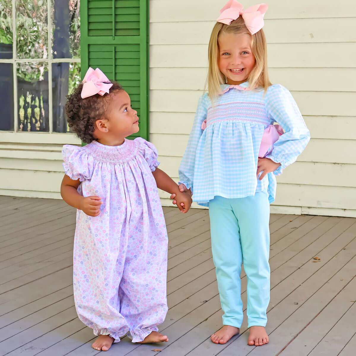Pink Floral Geo Smocked Bishop Long Bubble – Classic Whimsy