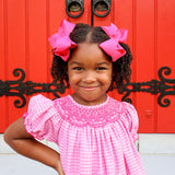 Pink Plaid Smocked Bishop Dress