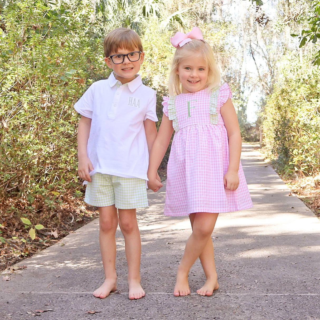 Spring Days Light Green Gingham Polo Short Set