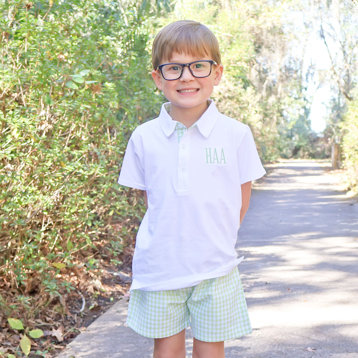 Spring Days Light Green Gingham Polo Short Set