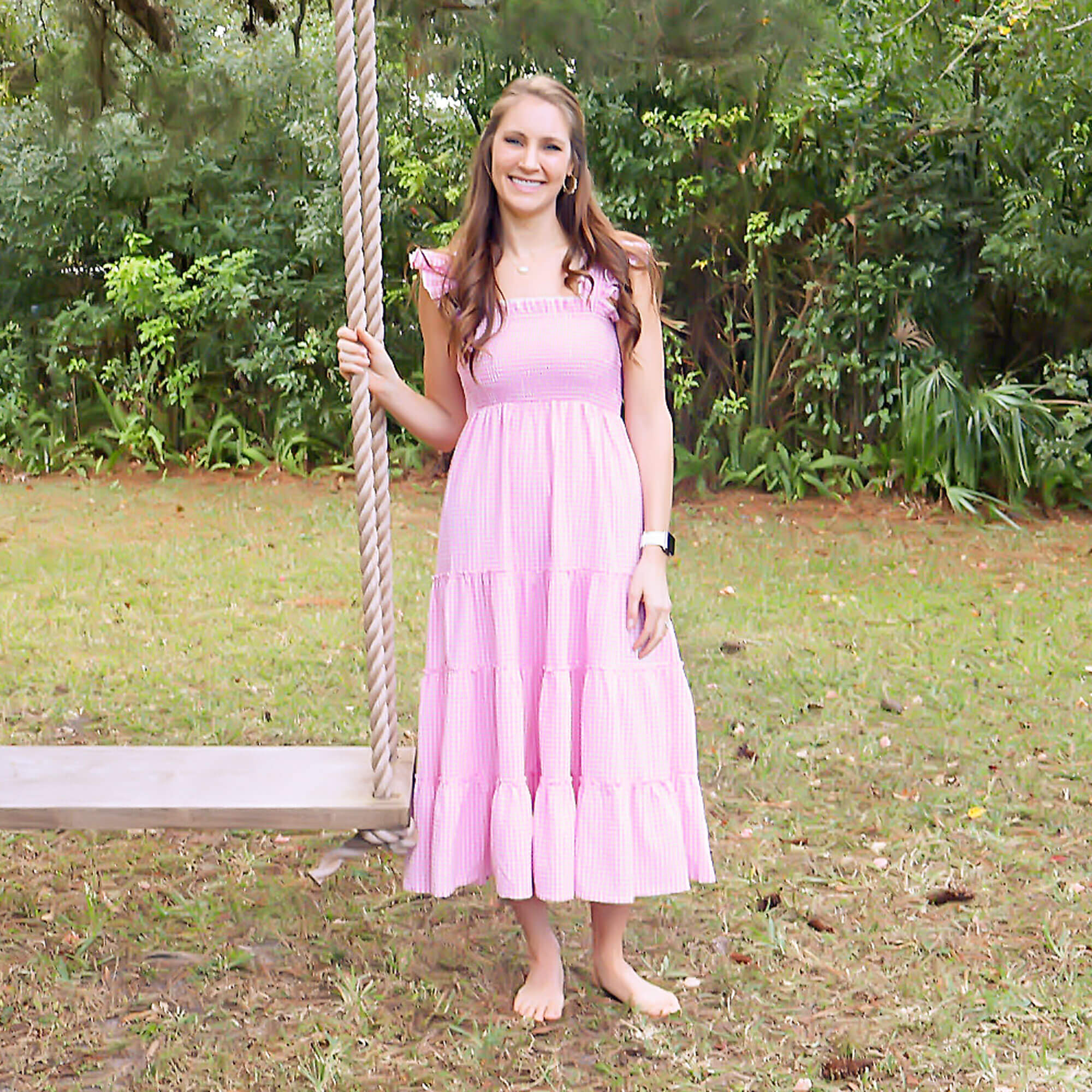 pink gingham swing dress Priscilla swing dress in pink gingham checks from Pretty Dress
