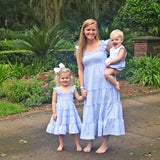 Light Blue Gingham Smocked Willow Mom Dress