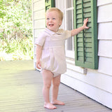 Geo Smocked Tan Gingham Collared Bubble