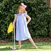 Play Golf Blue Plaid Smocked Angel Sleeve Dress