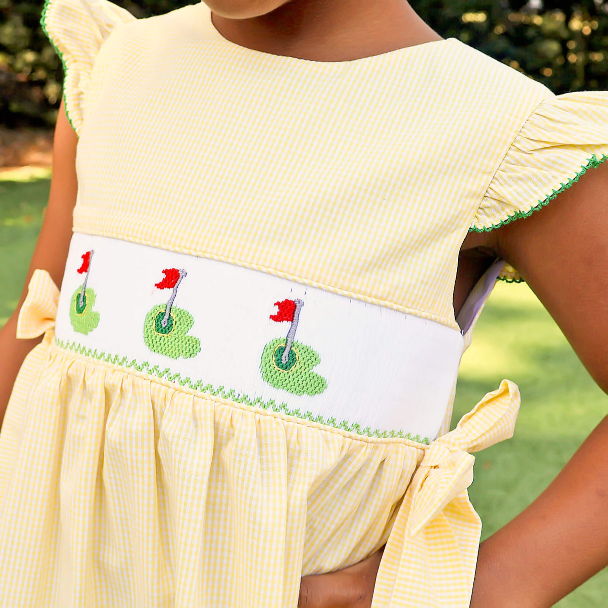 Golf Pin Yellow Gingham Smocked Beverly Dress
