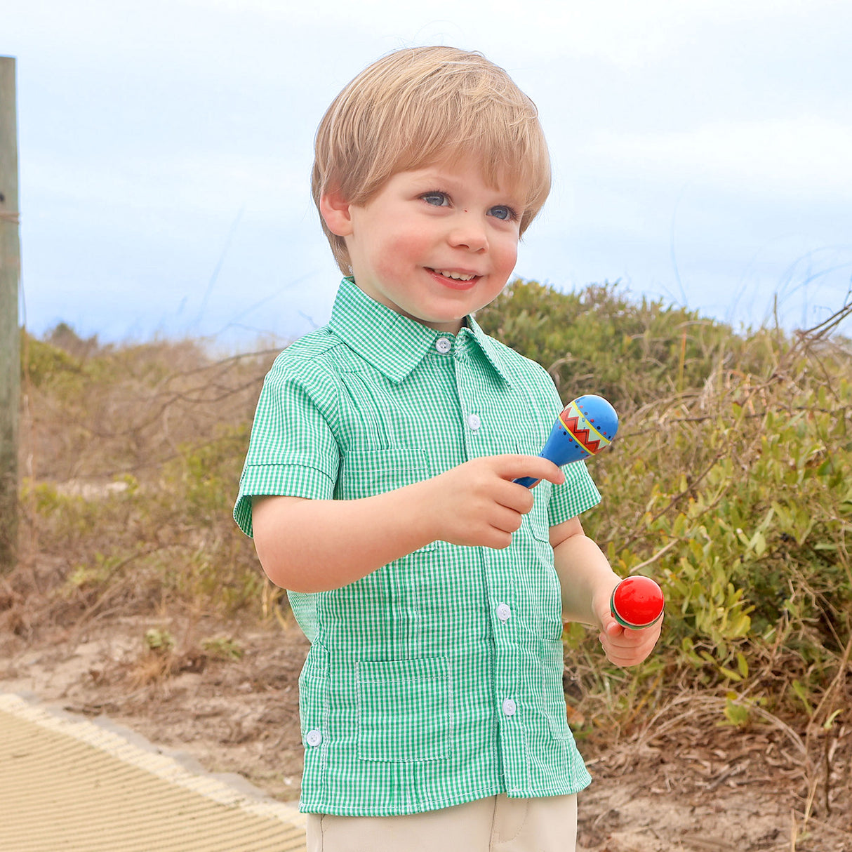 Green Gingham Guayabera Shirt