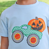 Jack O' Lantern Truck Light Blue Short Sleeve Shirt