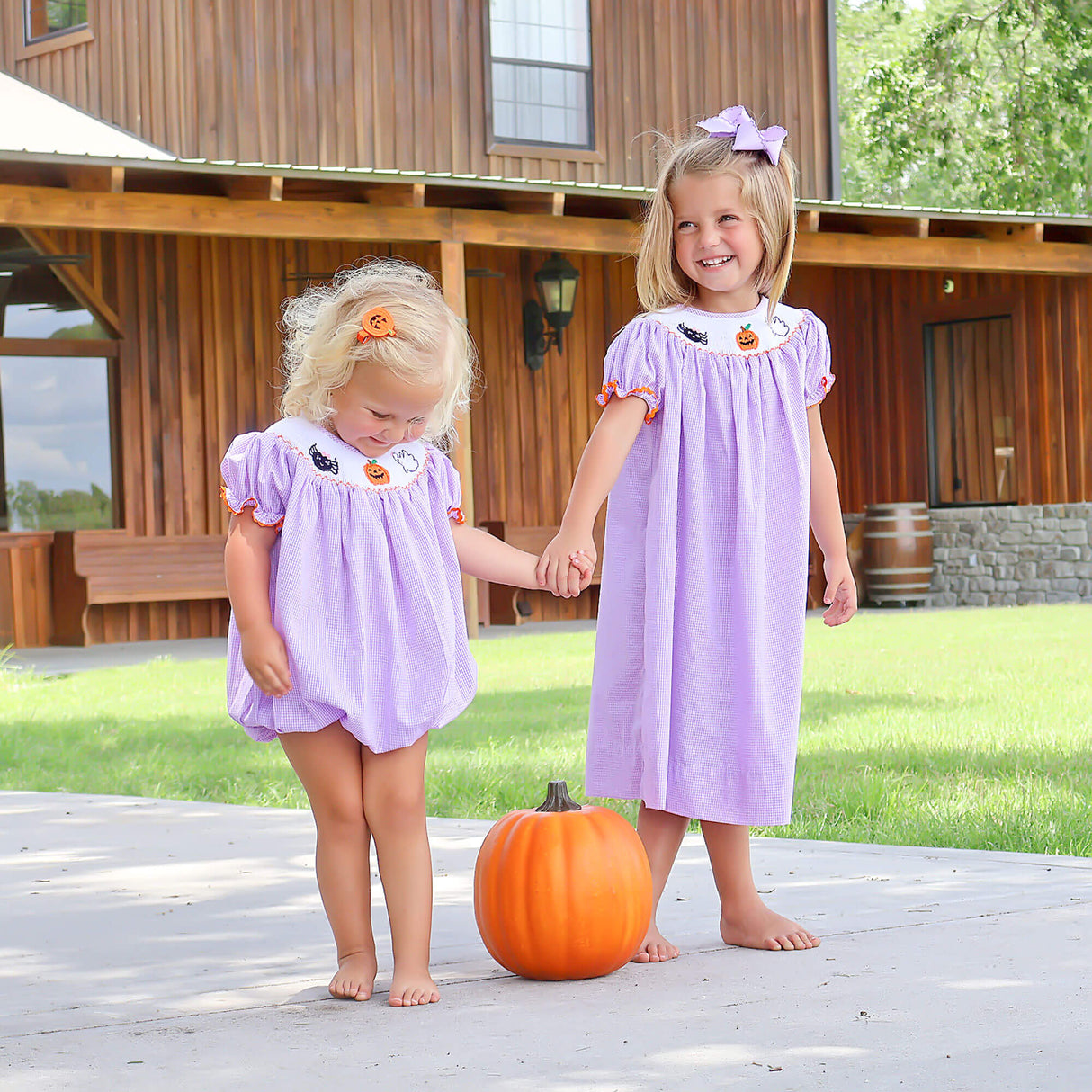 Halloween Smocked Lavender Gingham Dress
