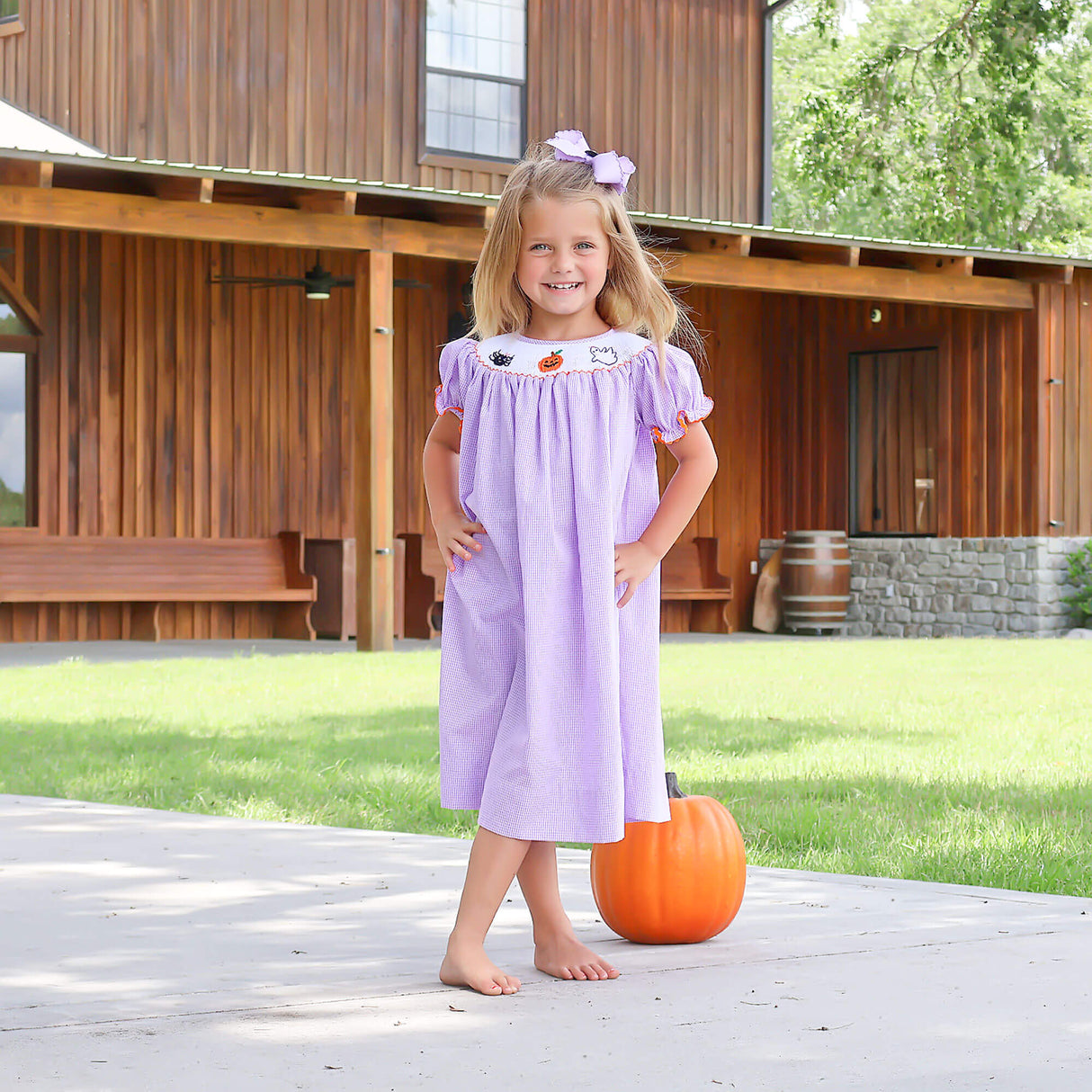Halloween Smocked Lavender Gingham Dress