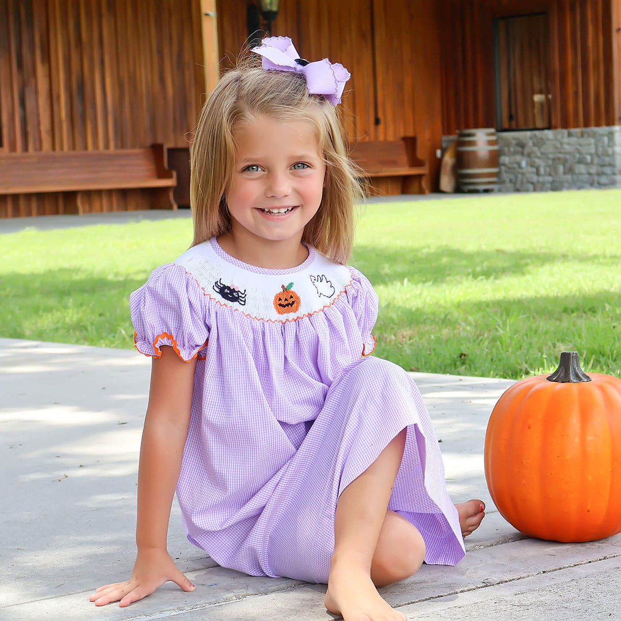 Halloween Smocked Lavender Gingham Dress