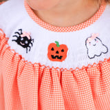 Scary Smocked Orange Gingham Bishop Dress