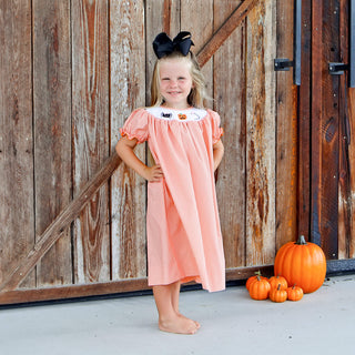 SCARY SMOCKED ORANGE GINGHAM BISHOP DRESS