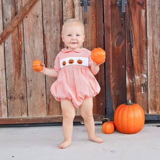 JACK O LANTERN SMOCKED ORANGE GINGHAM COLLARED BUBBLE