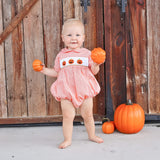 Trio Jack O Lantern Smocked Orange Gingham Collared Bubble