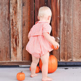 Trio Jack O Lantern Smocked Orange Gingham Collared Bubble