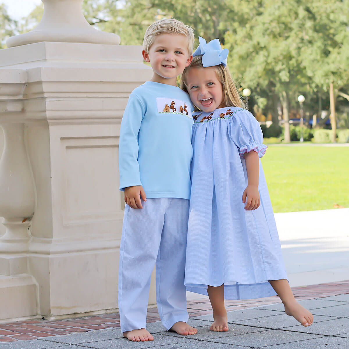 Horse Smocked Light Blue Dress Classic Whimsy Horse Smocked Light Blue Dress Classic Whimsy