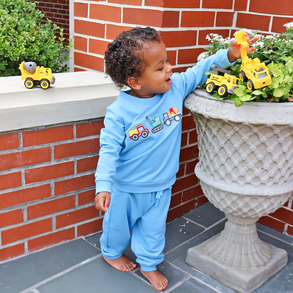 Construction Truck Applique Blue Jogger Set