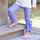 Royal Blue Gingham Side Ruffle Leggings