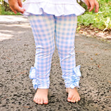Light Blue Gingham Side Ruffle Leggings