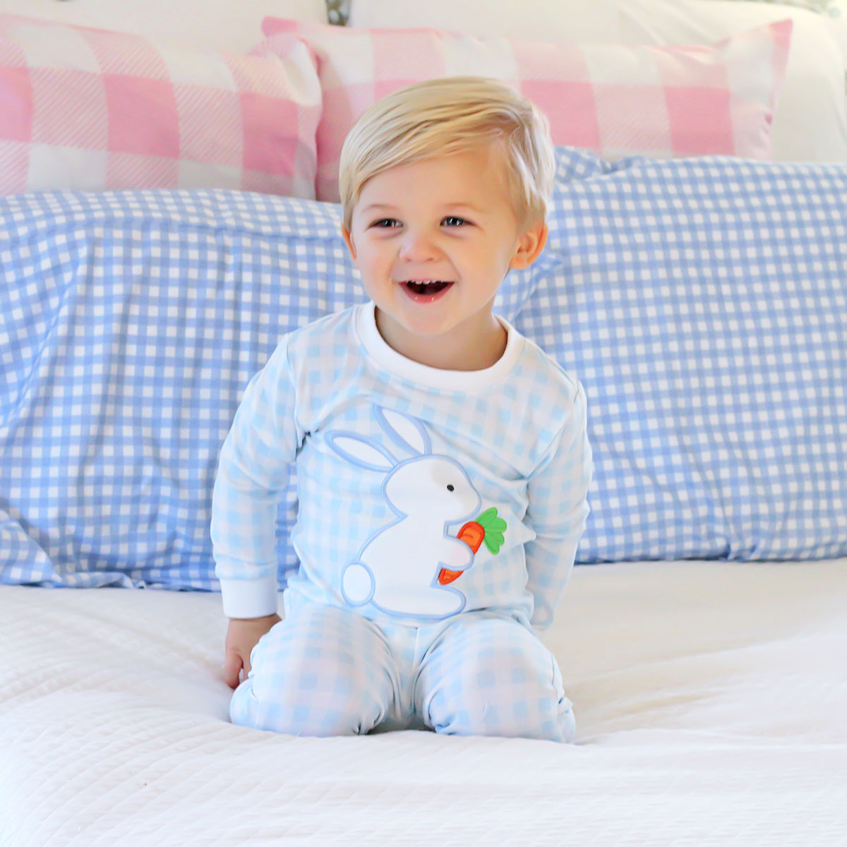 Bunny Garden Blue Check Pajamas