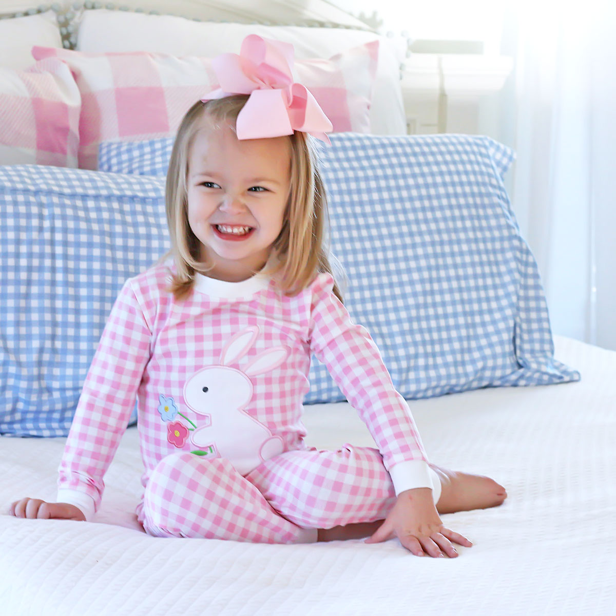 Bunny Garden Pink Check Pajamas