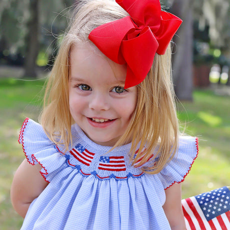 Light Blue Gingham Flag Smocked Bloomer Set