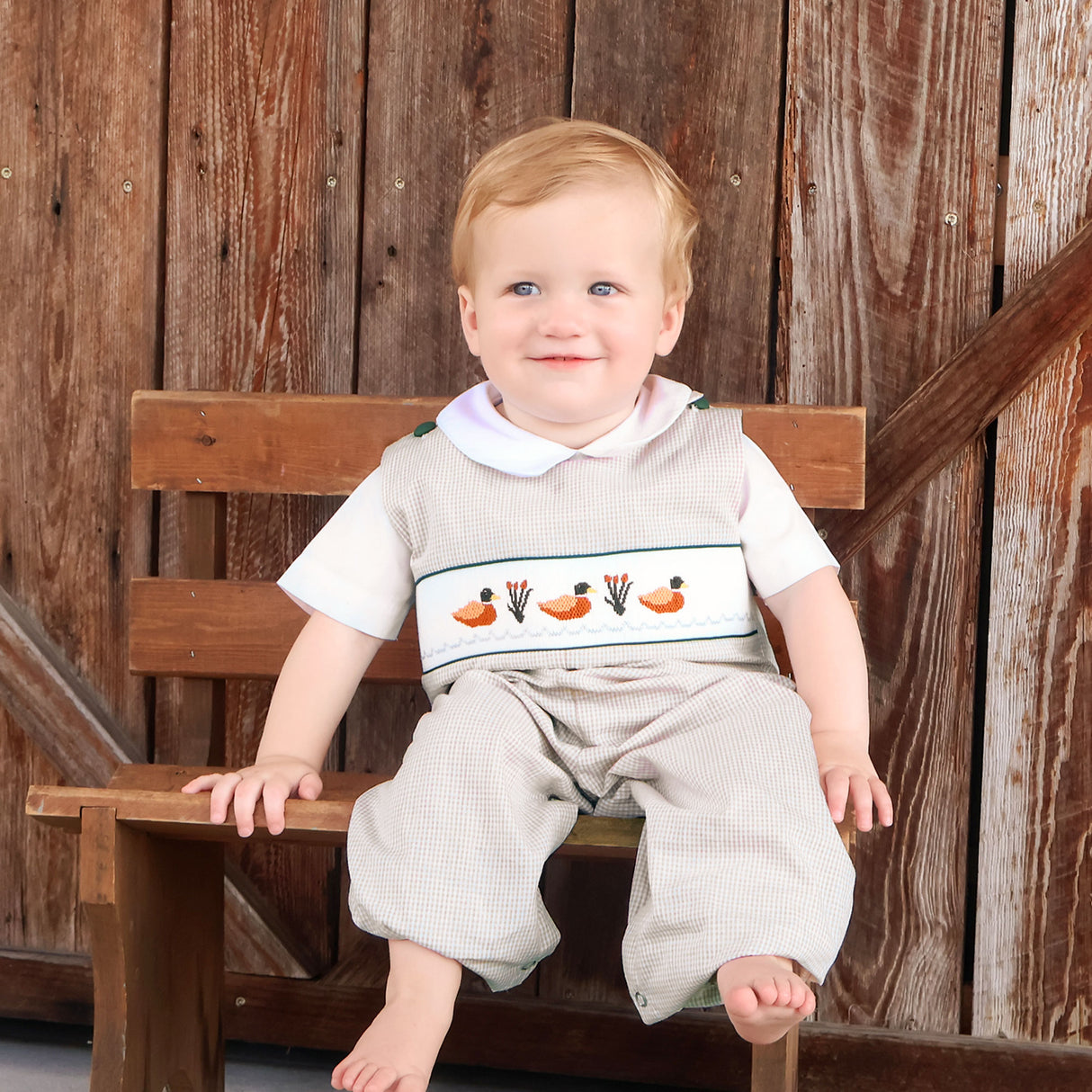 Mallard Smocked Tan Gingham Longall