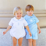 Solid Light Blue Collared Short Set