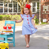 Adorable Apple Embroidered Blue Gingham Jane Dress