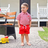 Sharp Student Red Stripe Polo Short Set