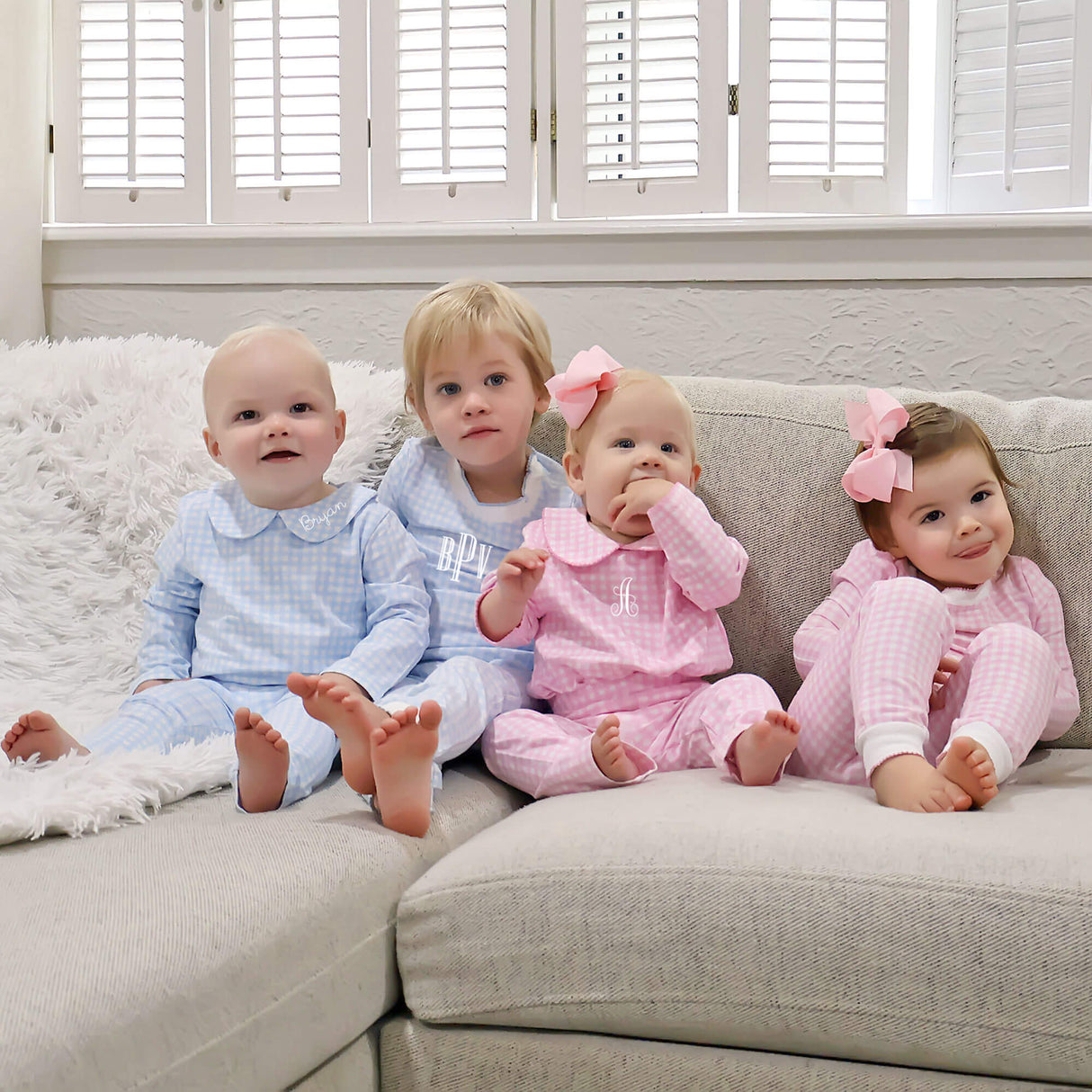 Light Blue Gingham Long Sleeve Bodysuit