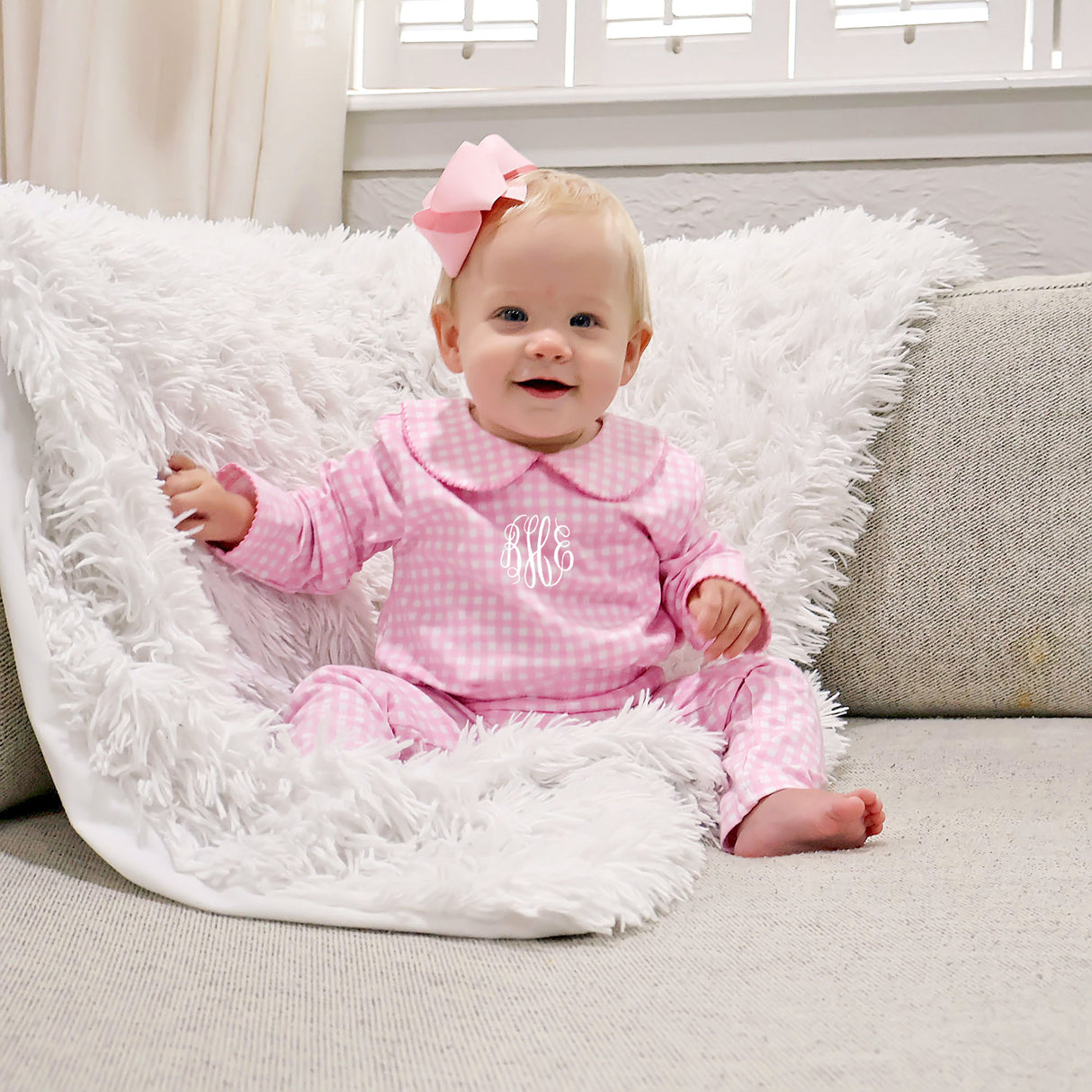 Pink Gingham Long Sleeve Bodysuit