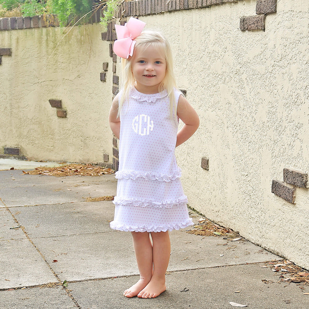 Pink Polka Dot Ruffle Dress
