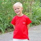 Red Solid Short Sleeve Pocket Shirt