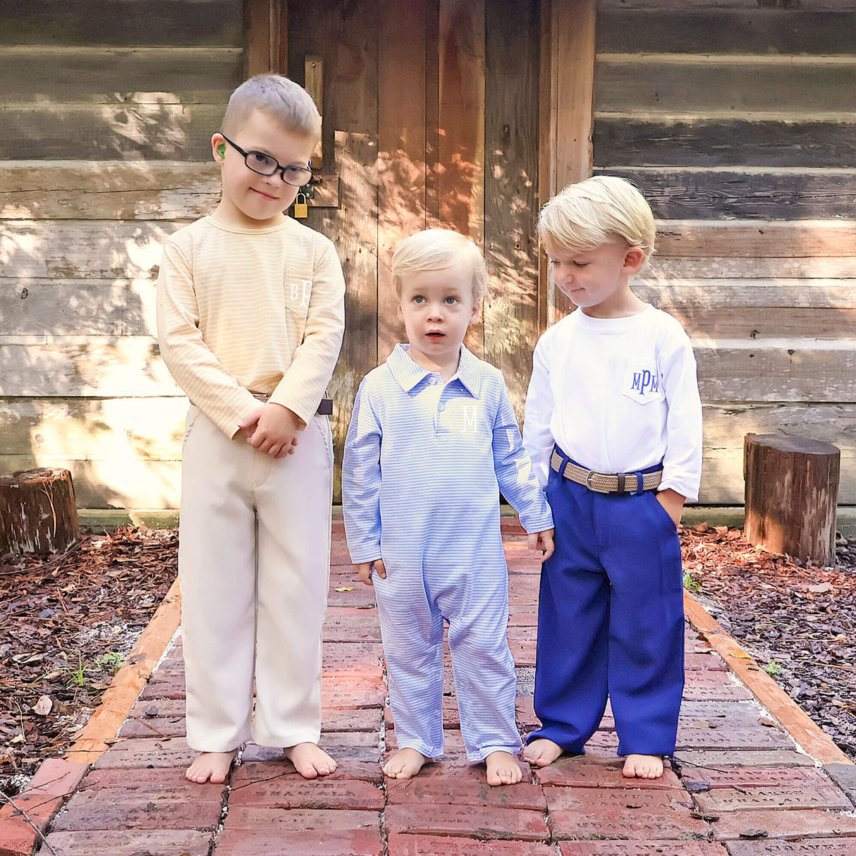 Light Blue Stripe Long Sleeve Polo Romper