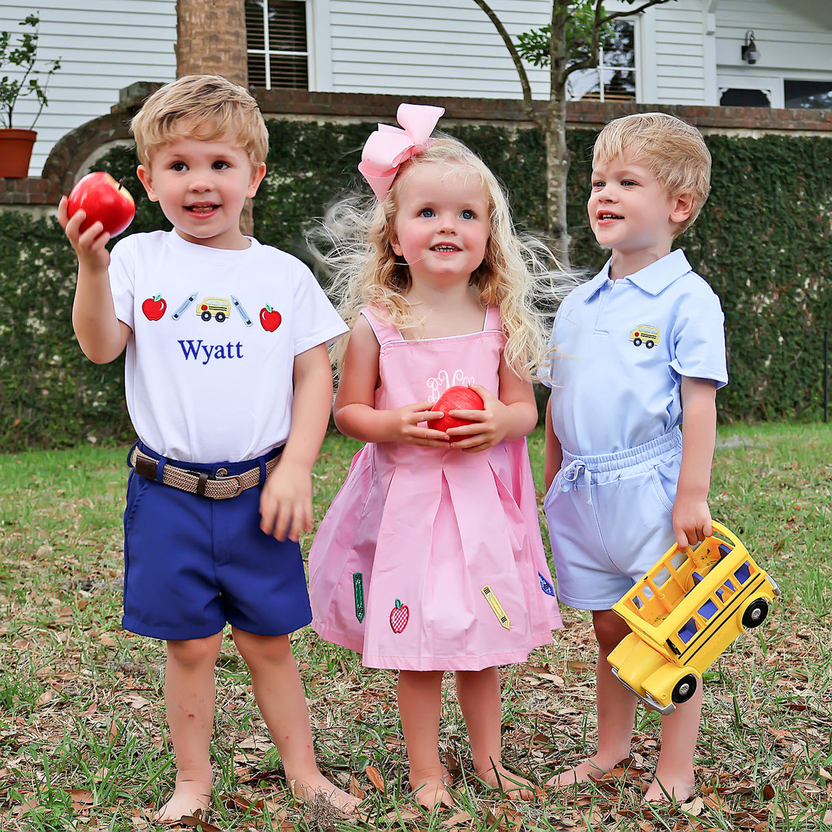 School Bus Light Blue Terry Polo Short Set